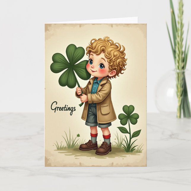 Carte de style vintage Clover Boy (Devant)