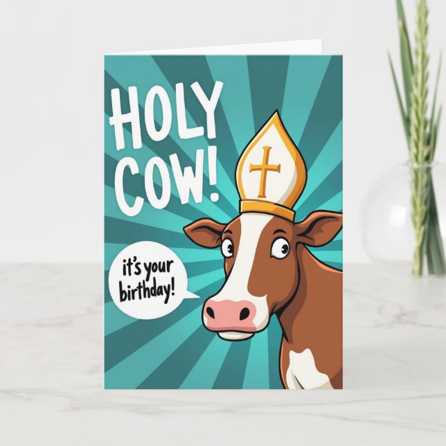 Carte de Surprise d'Anniversaire de Vache Fantaisi (Devant)
