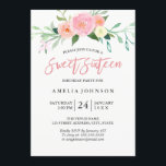 Carte de Sweet sixteen d'aquarelle végétale<br><div class="desc">Pour la collection correspondante visitez notre magasin Little Bayleigh! Nous avons utilisé des oeuvres d'art de : www.createthecut.com</div>