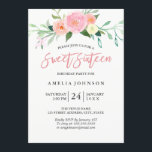 Carte de Sweet sixteen d'aquarelle végétale<br><div class="desc">Pour la collection correspondante visitez notre magasin Little Bayleigh! Nous avons utilisé des oeuvres d'art de : www.createthecut.com</div>