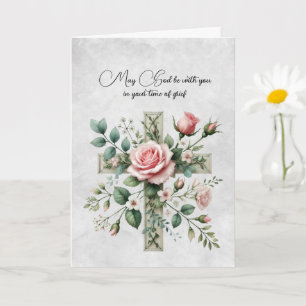 Carte de sympathie croix-roses roses