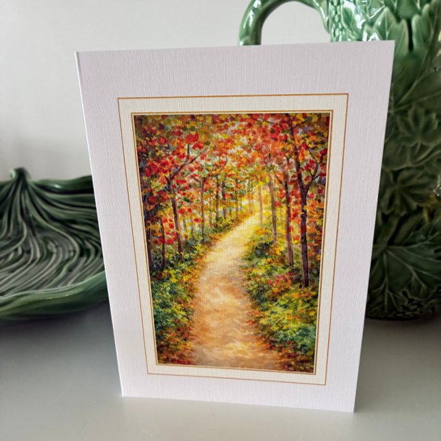 Carte de sympathie d'automne – Pensées pour vous (Warm autumn path watercolor card—perfect for thoughtful notes, seasonal greetings and heartfelt mess)