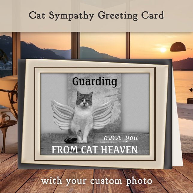 Carte de sympathie de l'angle de chat (Cat sympathy greeting card with a cat angel or custom photo)