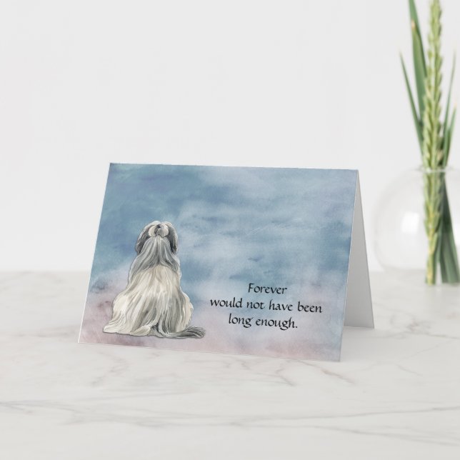 Carte de sympathie pour chien Lhasa Apso blanc gri (Devant)