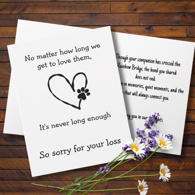 Carte de sympathie pour perte de chat avec cœur et (Pet loss)