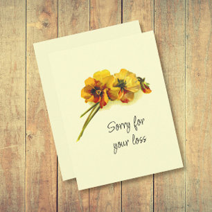 Carte de Sympathie vintage Fleurs de Pansy Jaunes