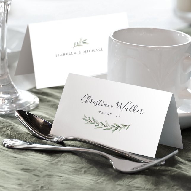 Carte de table à calligraphie simple rustique (Simple calligraphy rustic greenery Place Card)
