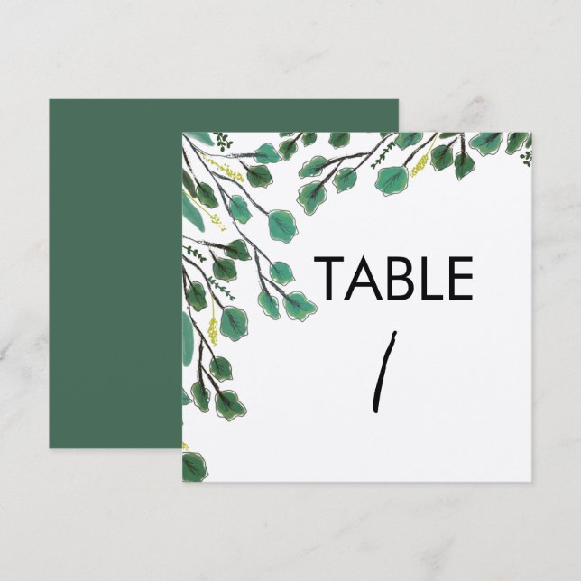 Carte de table à feuille de eucalyptus dessinée à  (Devant / Derrière)