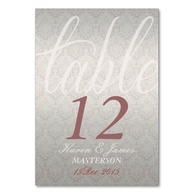 Carte de table à la décoration élégante Rose Damas (Par défaut)