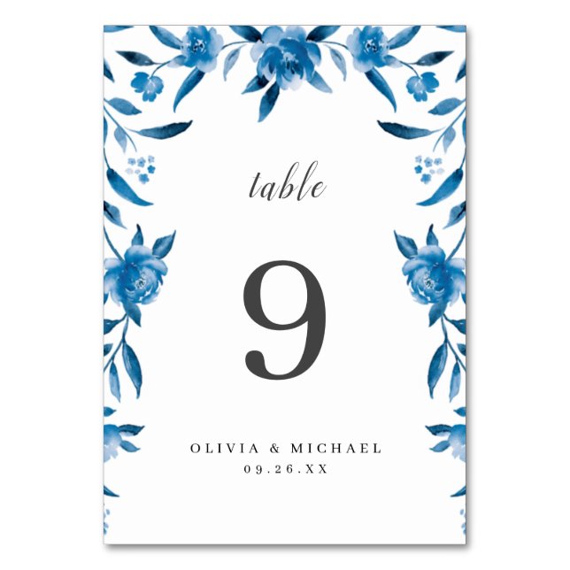 Carte de table à mariage floral bleu et blanc (Par défaut)