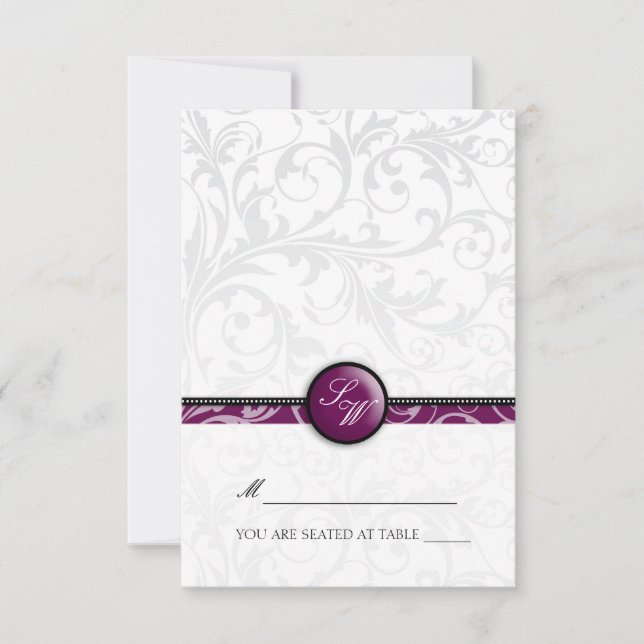 Carte de Table à Monogramme Tourbillon de Prune Te (Devant)