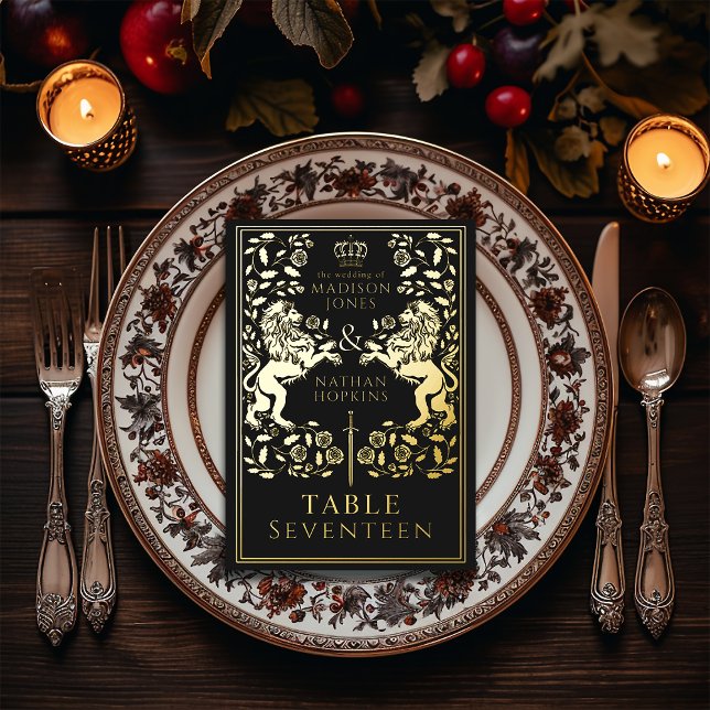 Carte de Table à Motif de Lion Médiéval Royal Noir (Créateur téléchargé)