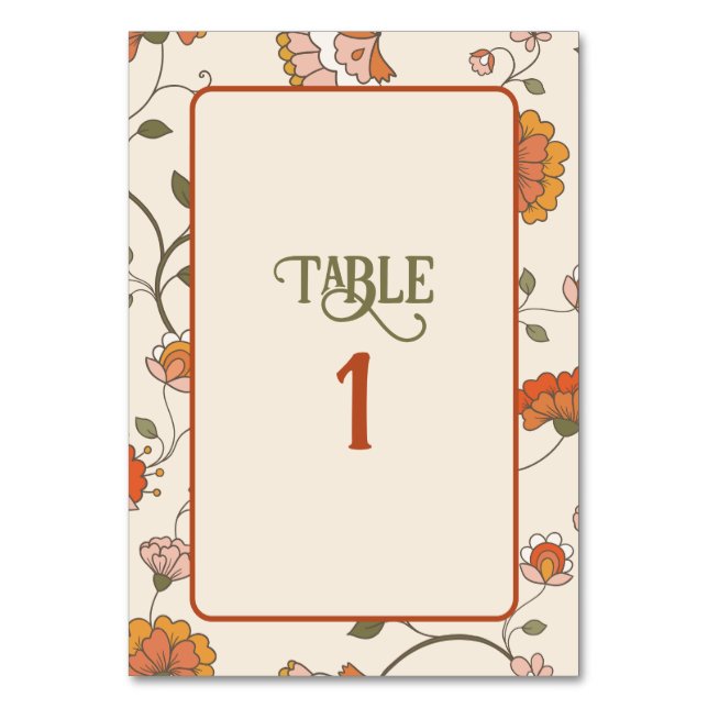 Carte de table à motif floral rouge jaune rétro bo (Par défaut)