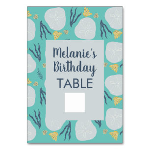 Carte de table à remplir pour anniversaire plage o