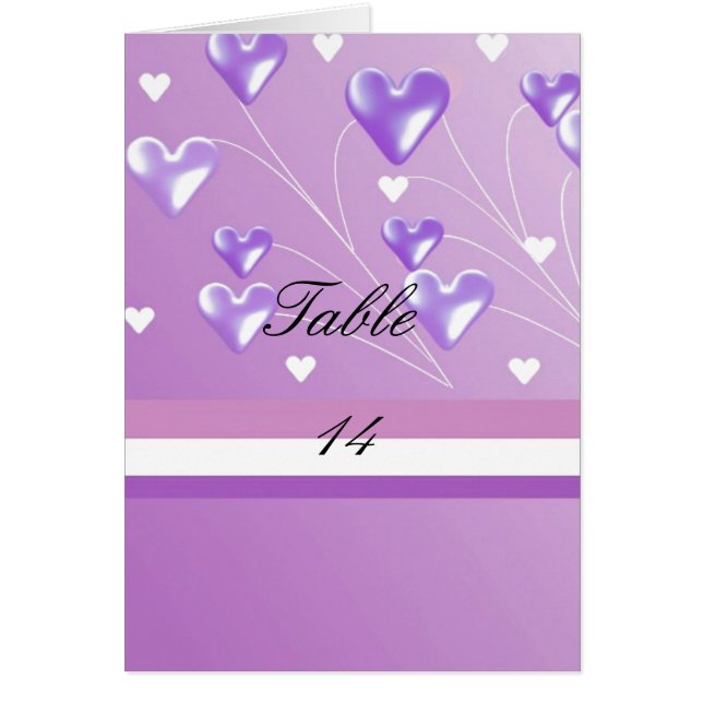 Carte de table à thème coeurs violets (Devant)