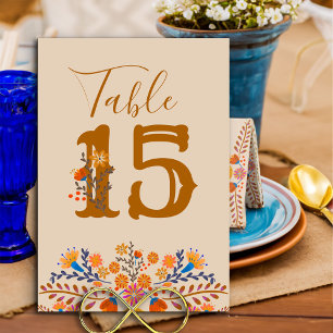 Carte de table à thème floral mexicain et numéro o