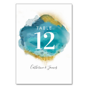 Carte de table Aqua Blue & Gold Beach Wedding
