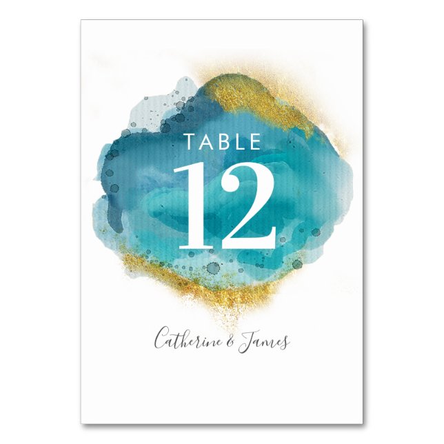Carte de table Aqua Blue & Gold Beach Wedding (Par défaut)