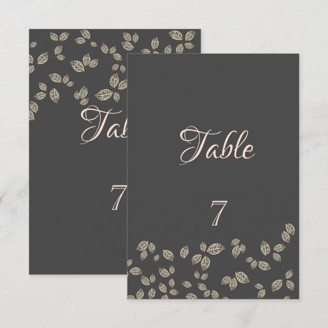 Carte de table aux feuilles dorées Élégant Chic (Devant / Derrière)
