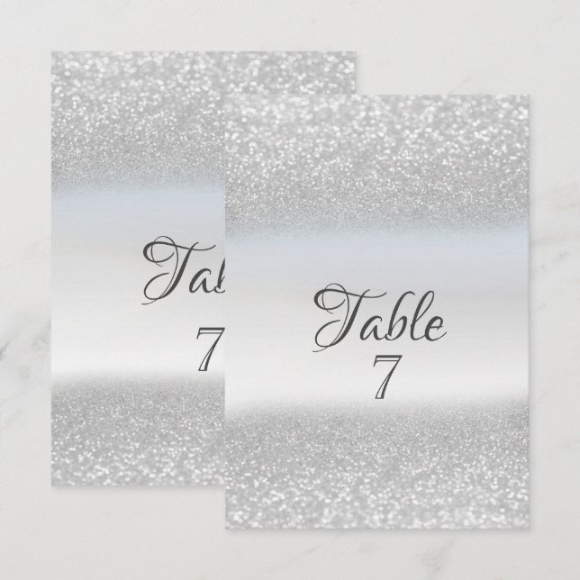 Carte de table Bokeh paillettes argent élégant (Devant / Derrière)