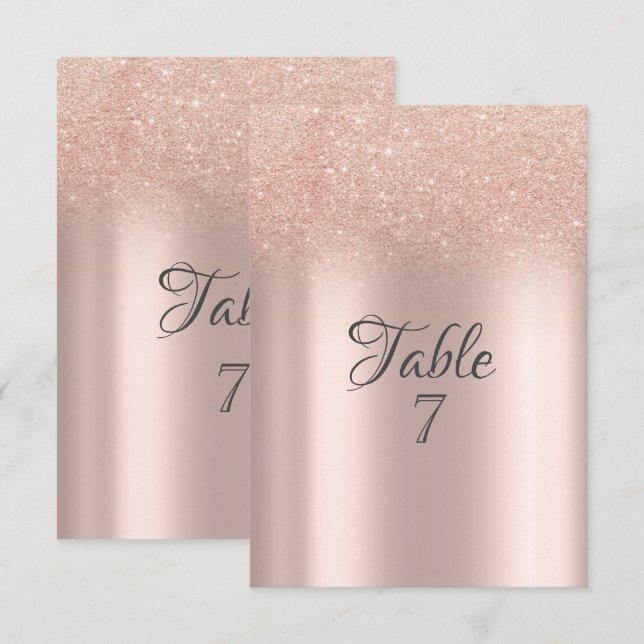 Carte de table Bokeh paillettes or rose élégant (Devant / Derrière)