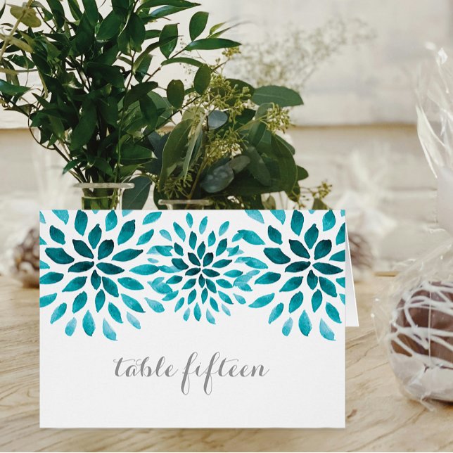 Carte de table Chrysanthemum turquoise Watercolor (Teal Watercolor Chrysanthemum Wedding Table Card)