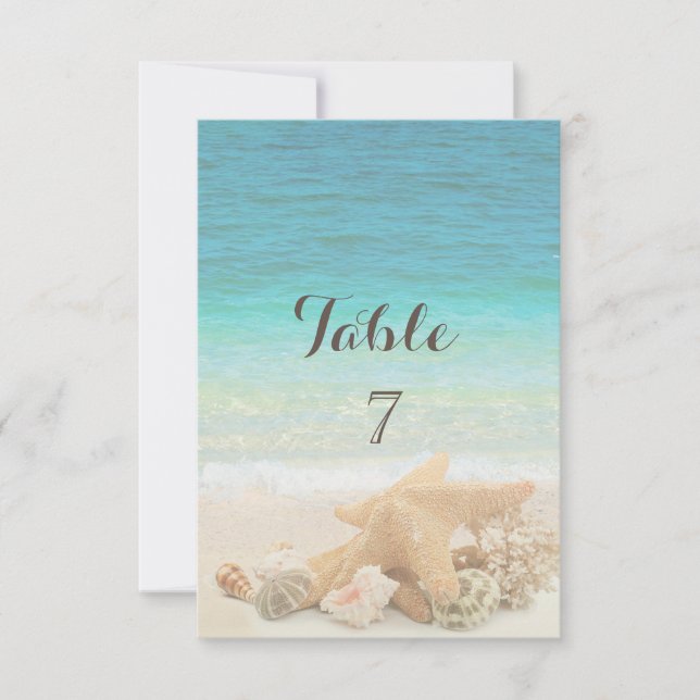 Carte de table Coquillages Mariage sur la Plage (Devant)
