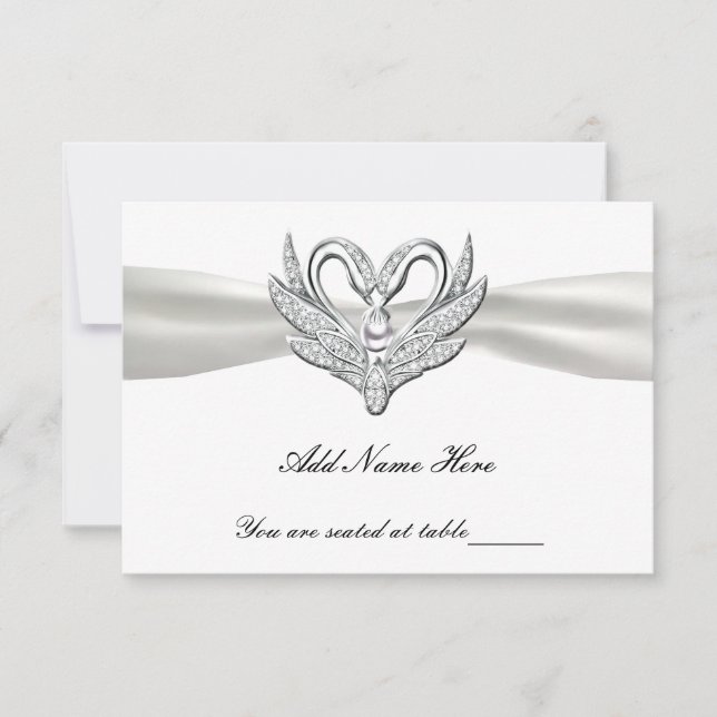 Carte de table Cygnes argent Ruban blanc (Devant)
