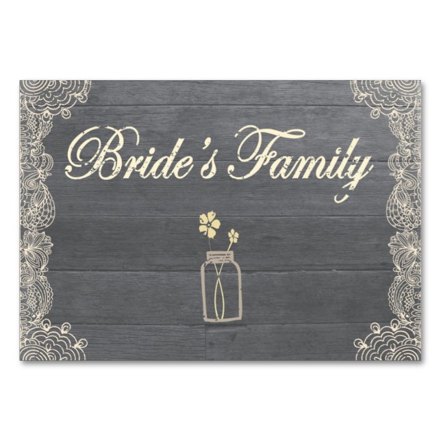 Carte de table de famille Rustic Mason Jar et Lace (Devant)
