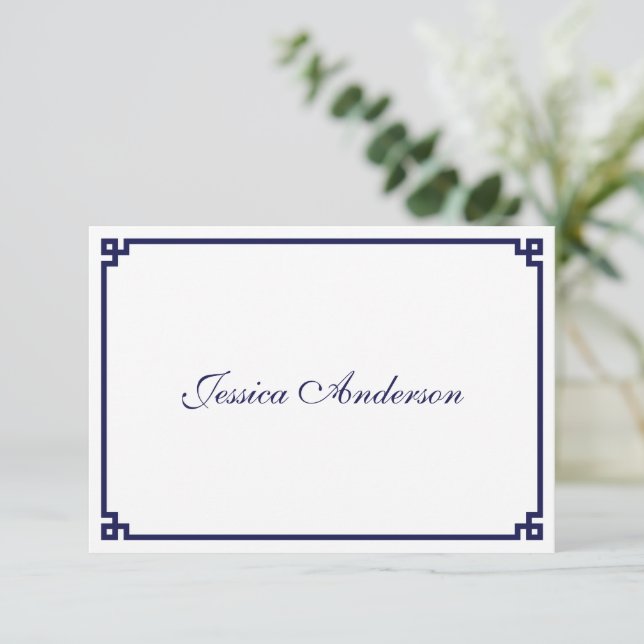 Carte de table de mariage à bordure grecque bleu m (Debout devant)