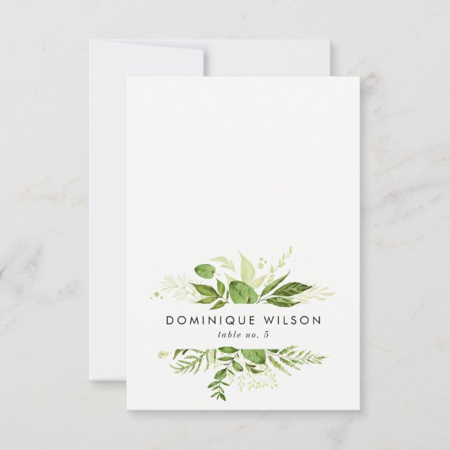 Carte de table de mariage à feuillage vert sauvage (Devant)