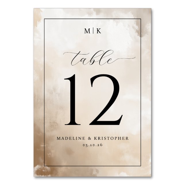 Carte de table de mariage à l'aquarelle beige élég (Par défaut)