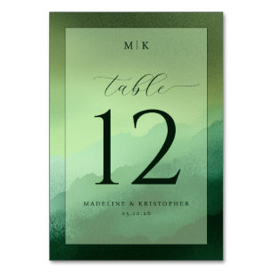 Carte de table de mariage à l'aquarelle verte sere