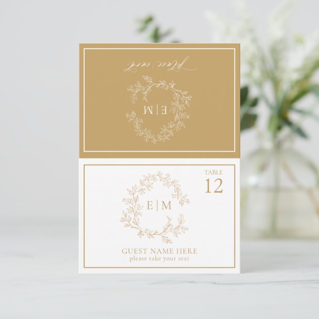 Carte de table de mariage à monogramme à couronne  (Debout devant)