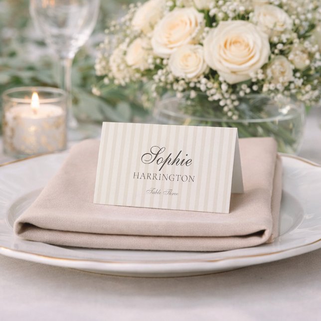 Carte de table de mariage à rayures taupe minimale (Créateur téléchargé)