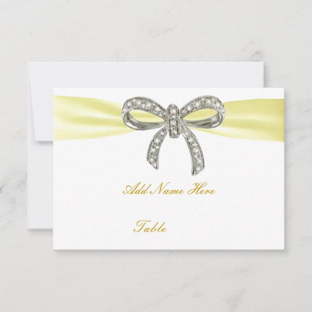 Carte de table de mariage à ruban diamant jaune (Devant)