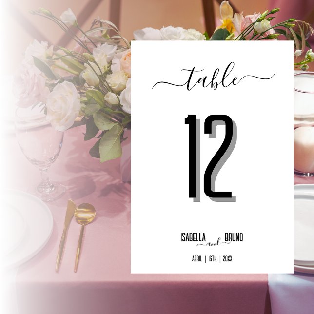 Carte de table de mariage à texte noir moderne (Créateur téléchargé)