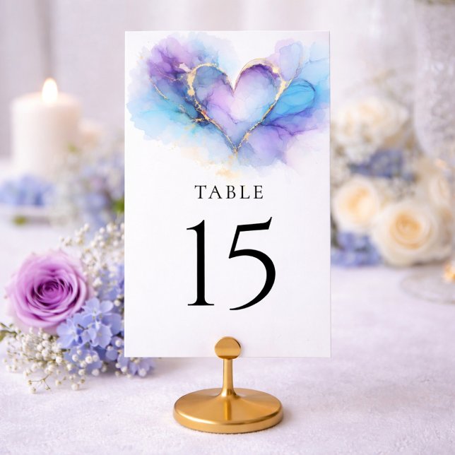 Carte de table de mariage abstraite or bleu violet (Créateur téléchargé)