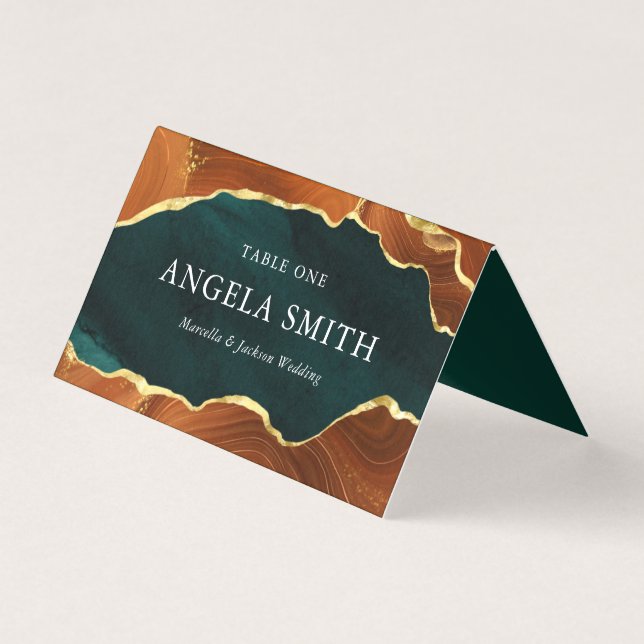 Carte de table de mariage Agate Bleu-vert, Orange  (Front)