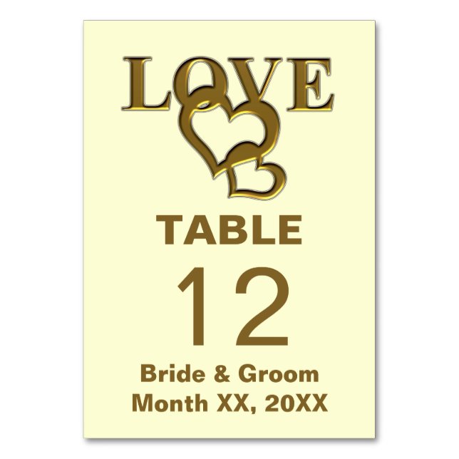 Carte de Table de Mariage Amour et Cœurs en Or (Par défaut)
