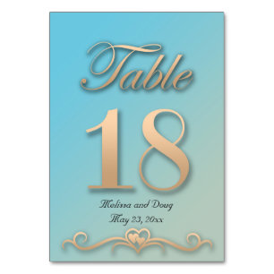 Carte de table de mariage Aquamarine et pêche - Nu
