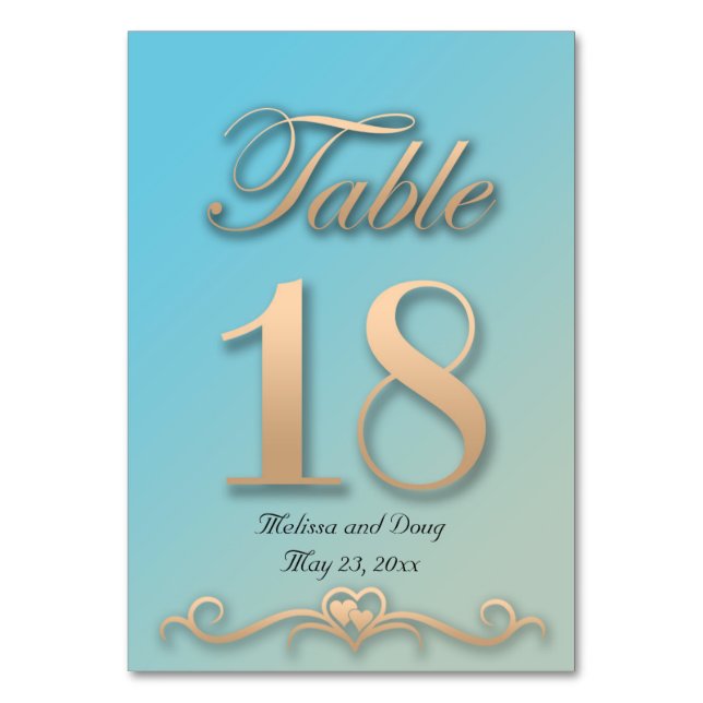 Carte de table de mariage Aquamarine et pêche - Nu (Par défaut)