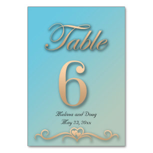 Carte de table de mariage Aquamarine et pêche - Nu