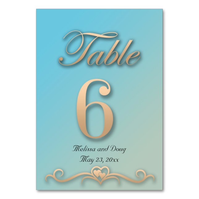 Carte de table de mariage Aquamarine et pêche - Nu (Par défaut)