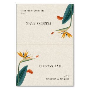 Carte de table de mariage aux fleurs tropicales él
