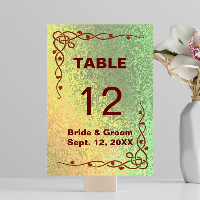 Carte de table de mariage aux teintes vert jaune d (Autumn Shades of Green Yellow Wedding Table Card)