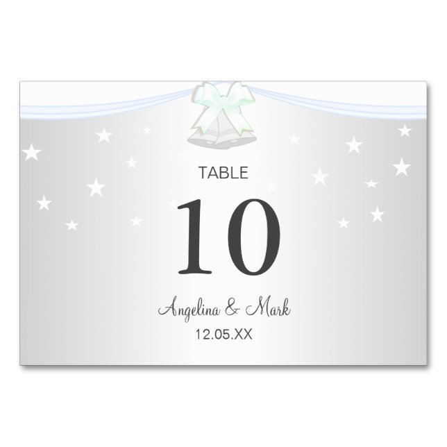 Carte de table de mariage blanc argenté (Devant)