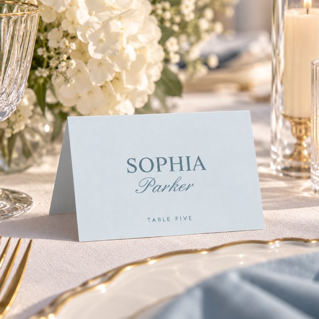 Carte de table de mariage bleu côtier avec nom d'i (Créateur téléchargé)