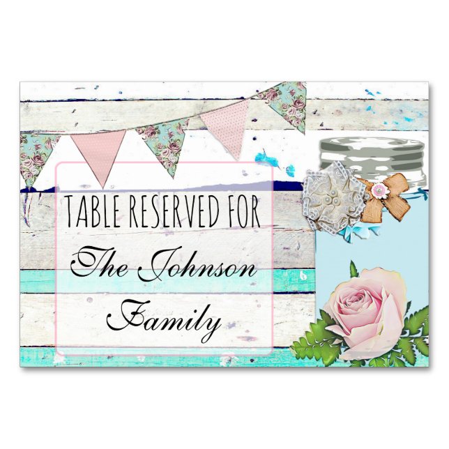 Carte de Table de Mariage Bois Rustique Shabby Vin (Devant)