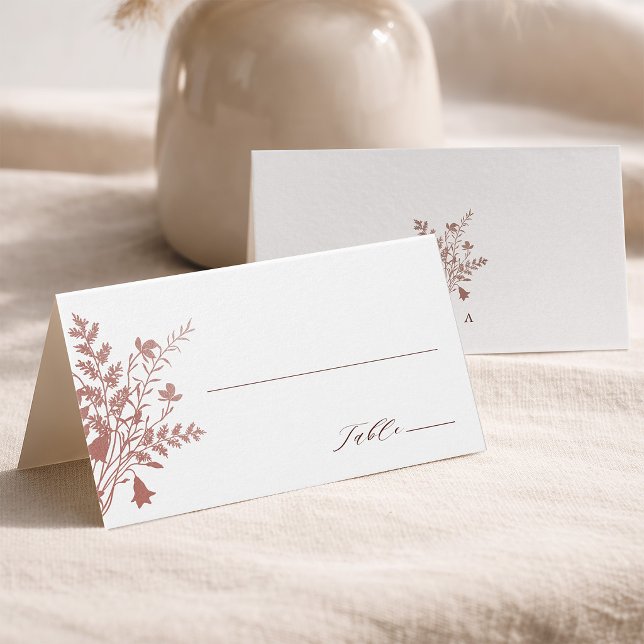Carte de table de mariage botanique rose poussiére (Front & Back)